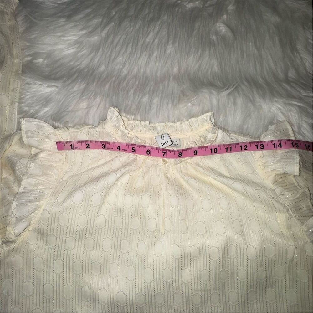 Joie Women's Ivory and Gold Ruffle Blouse M Long Balloon Sleeve Party Christmas - Picture 14 of 17
